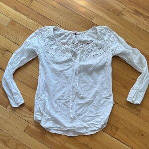 Rebecca Taylor White Lace-Trim Long Sleeve Blouse